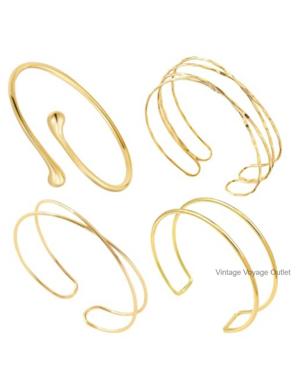 Gold Plated Adjustable Arm Cuffs Set Stackable Coil Armband Boho Jewelry